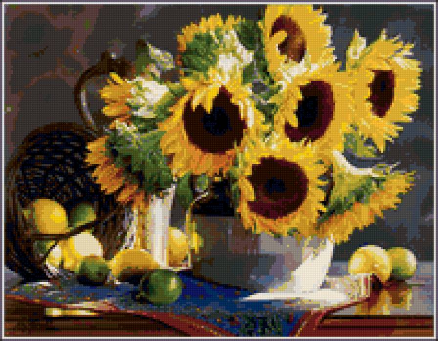 подсолнухи - цветы, подсолнухи, букет - предпросмотр