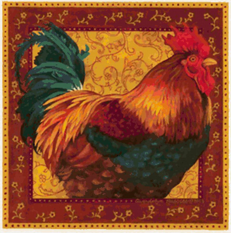 Подушка "Петушок" - петух, птичка, птицы, подушка, петушок, петухи, узоры - предпросмотр