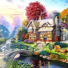 Схема вышивки «Красивый домик у речки»