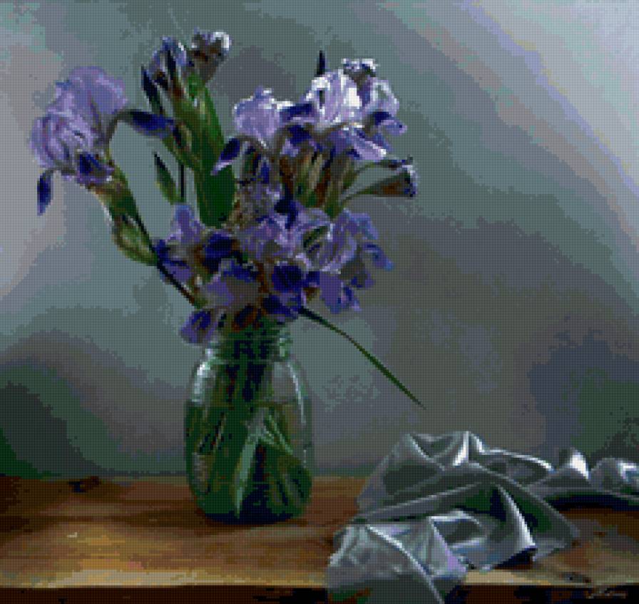 Ирисы - натюрморт, цветы в вазе, букет - предпросмотр