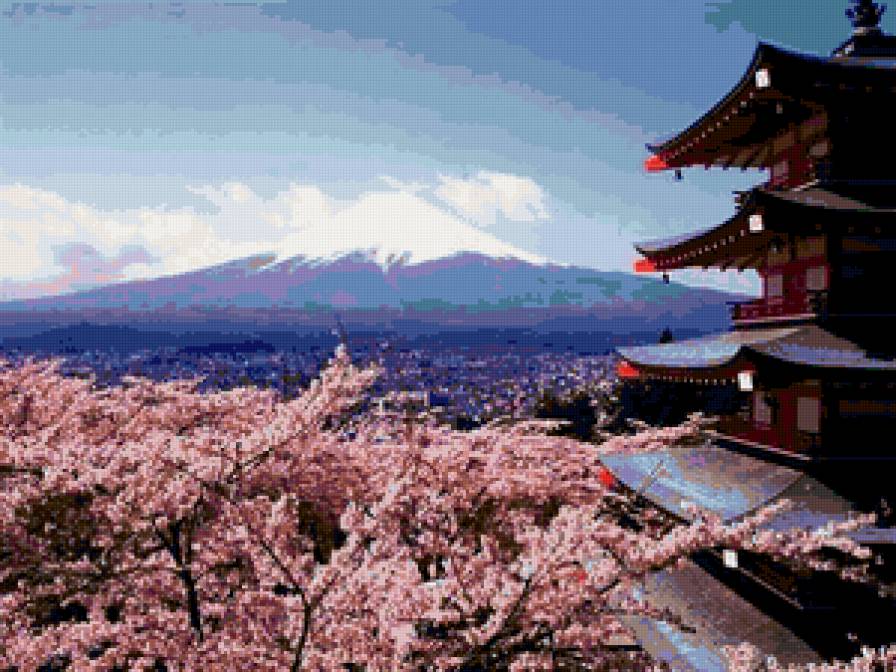 Гора Фудзи - пагода, горы, пейзаж, япония, природа, восток - предпросмотр