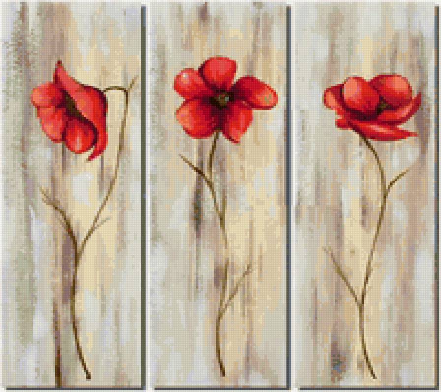 триптих - триптих, цветы - предпросмотр