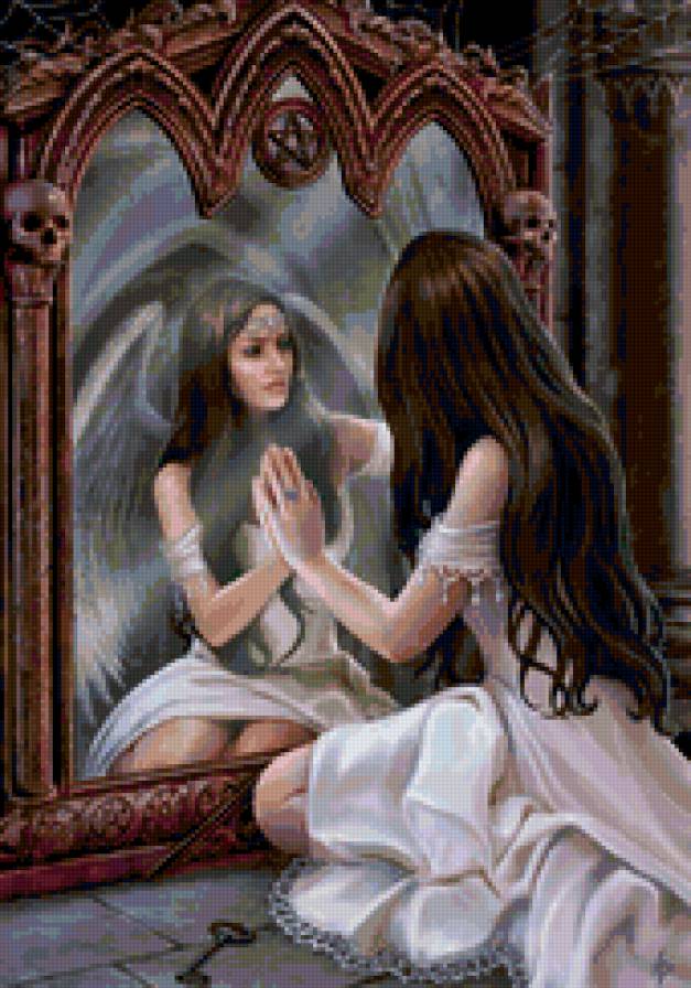 Волшебное зеркало - ангел, девушка, фея, фентези - предпросмотр