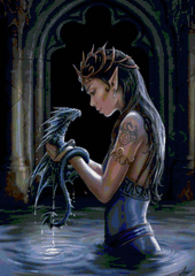 девушка и дракончик - ангел, фея, дракон, фентези, девушка - предпросмотр