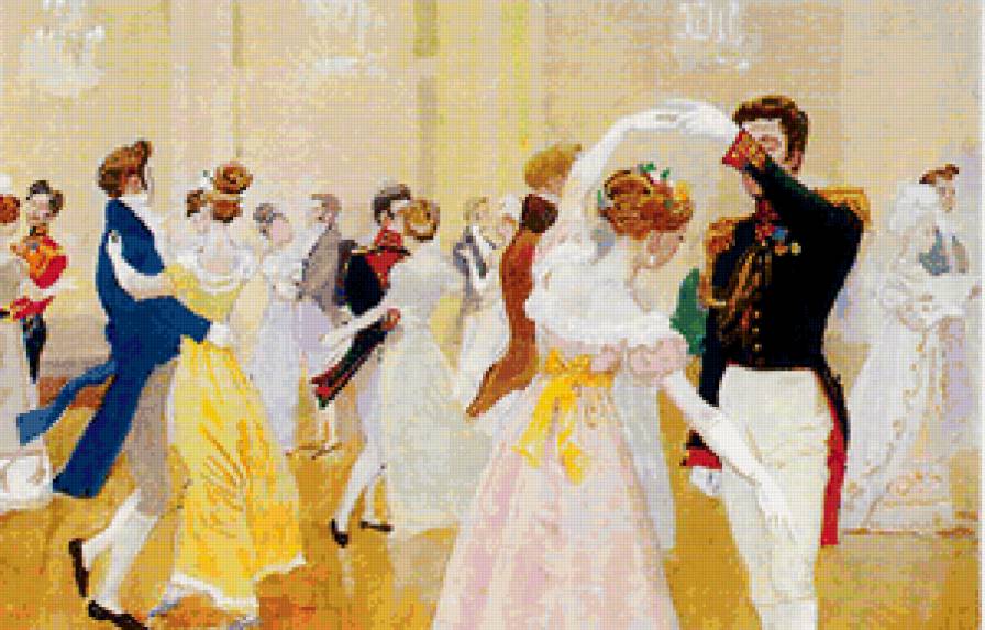 СЕРИЯ "ПУШКИНСКИЙ БАЛ". 5 - офицер, бал, вальс, танцы, дамы, платья, пары - предпросмотр