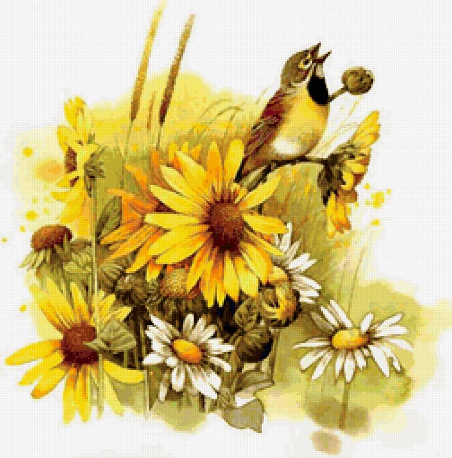 птичка на цветке - птица - предпросмотр