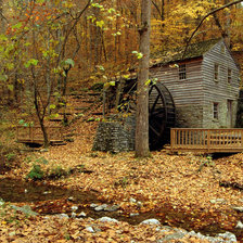 Схема вышивки «Водяная мельница в лесу»
