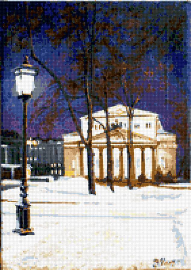 Большой театр - город, зима, театр, фонарь, улица - предпросмотр