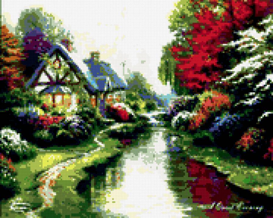 Домик - цветы, сказка, пейзаж, дом, томас кинкейд - предпросмотр