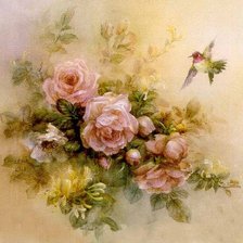 Схема вышивки «цветы и птица»