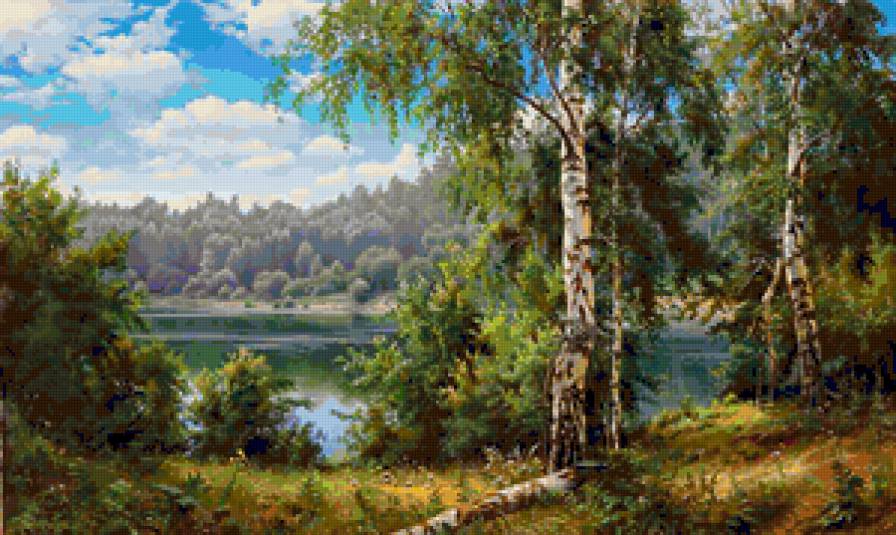 Пейзаж - береза, вода, пейзаж, речка, природа, лес - предпросмотр