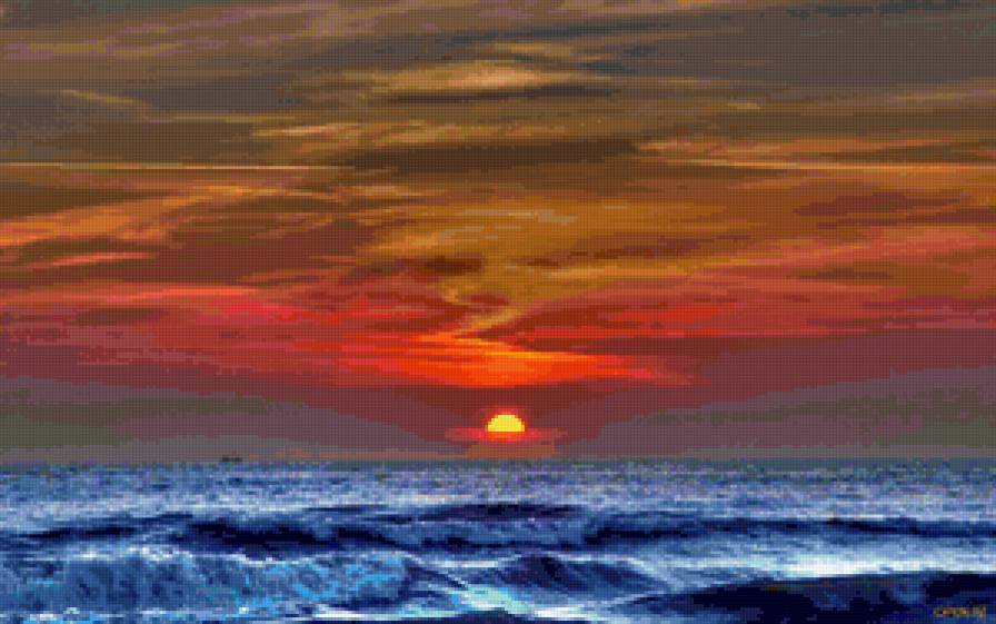 Закат - вода, вечер, море, волна, закат, небо - предпросмотр