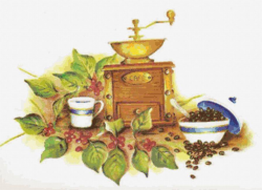 Кофемолка - кофе, открытка, зерна - предпросмотр