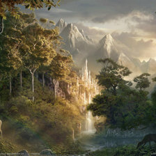 Схема вышивки «Горный пейзаж с оленями»