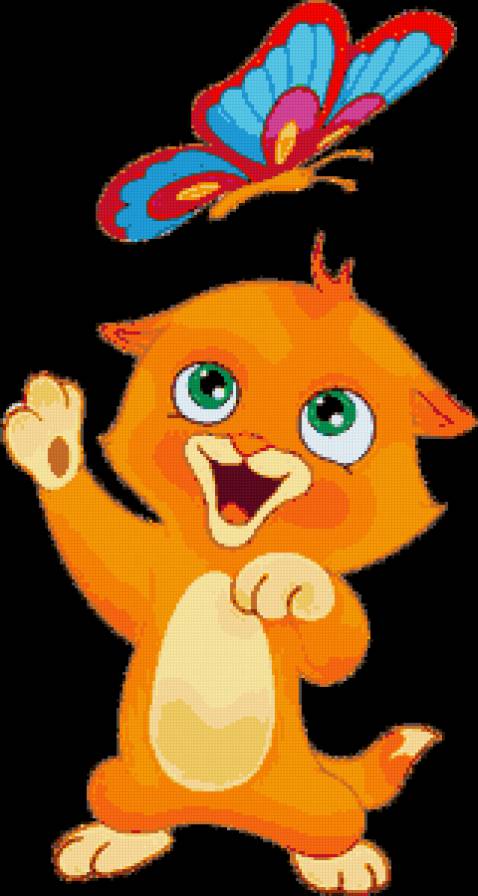 Котик и бабочка - котенок, коты, бабочка, для детей, детское, котик - предпросмотр