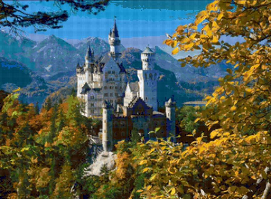 Замок - дворец, замок, горы, историческое, пейзаж, лес, архитектура - предпросмотр