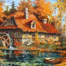 Схема вышивки «Домик у реки»