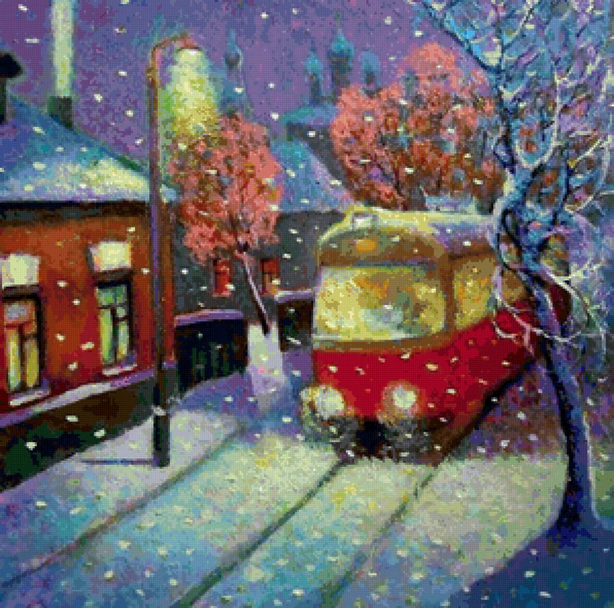 Снежный город - домик, зима, пейзаж, травай, город - предпросмотр