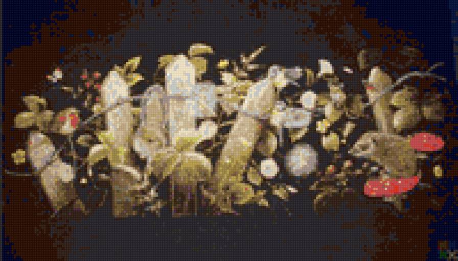 Лесные гости. - черный, птички, растения, ежик - предпросмотр