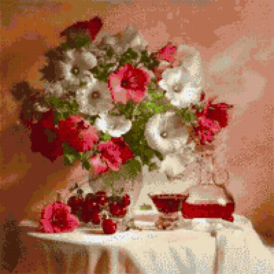 Натюрморт с петуниями - петунии, красный, натюрморт, цветы - предпросмотр