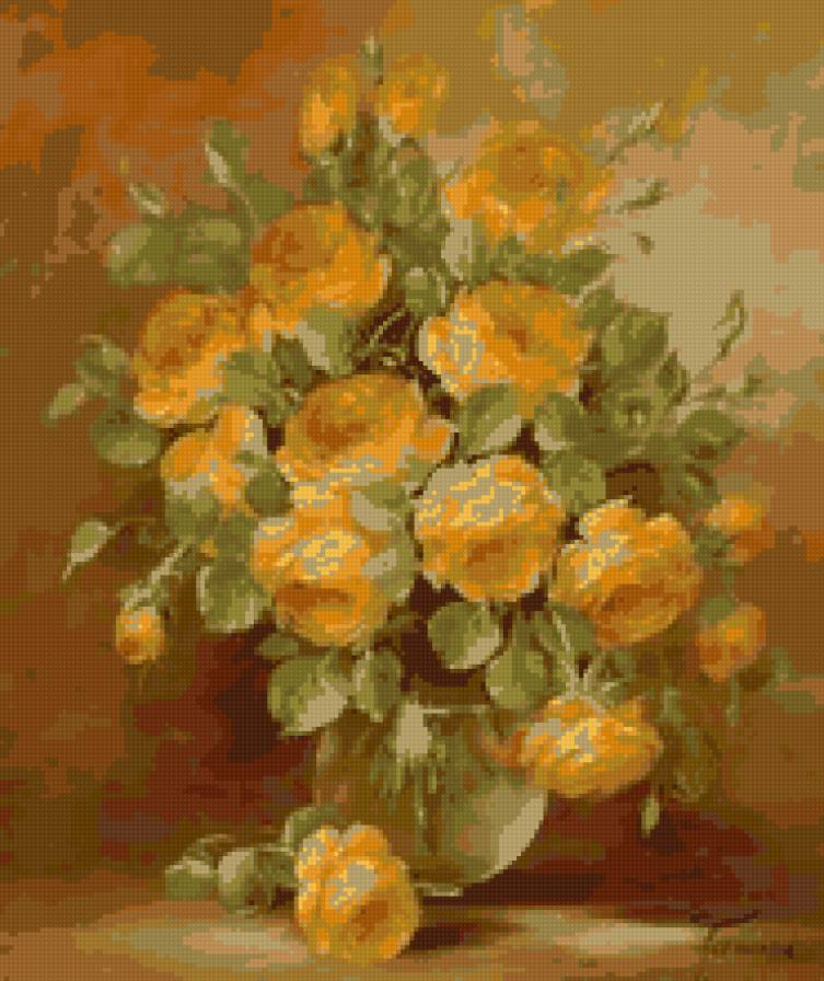 Натюрморт с желтыми розами - розы, желтый, натюрморт, цветы - предпросмотр