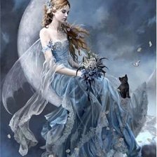 Схема вышивки «Девушка с котенкои»