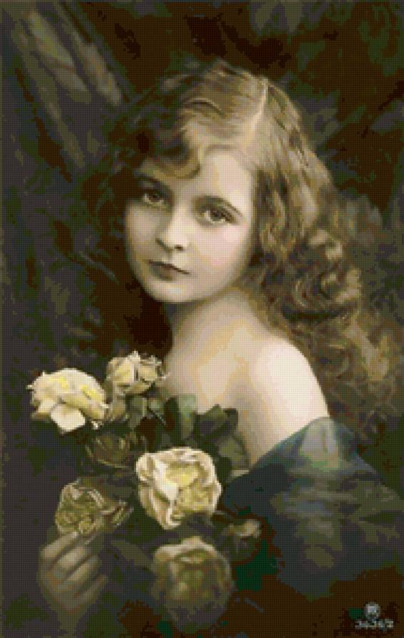 №93692 - портрет, ребенок, девочка, цветы, дети, винтаж, фотография, ретро - предпросмотр