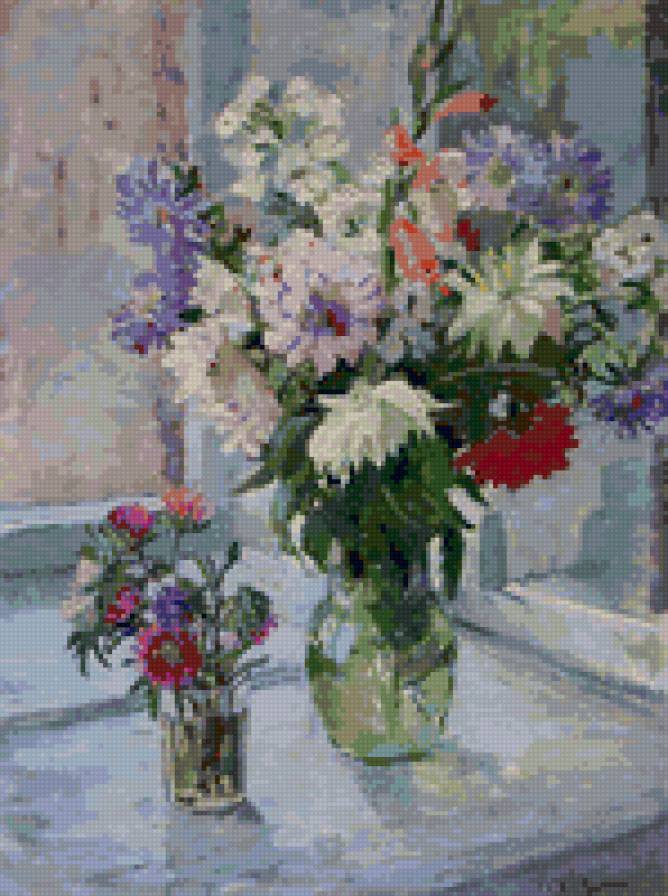 Цветы на окне - букет, цветы - предпросмотр