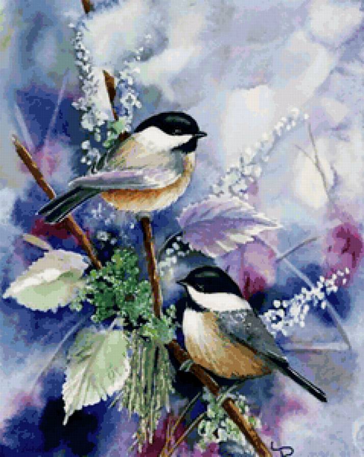 птички на ветке - птицы - предпросмотр