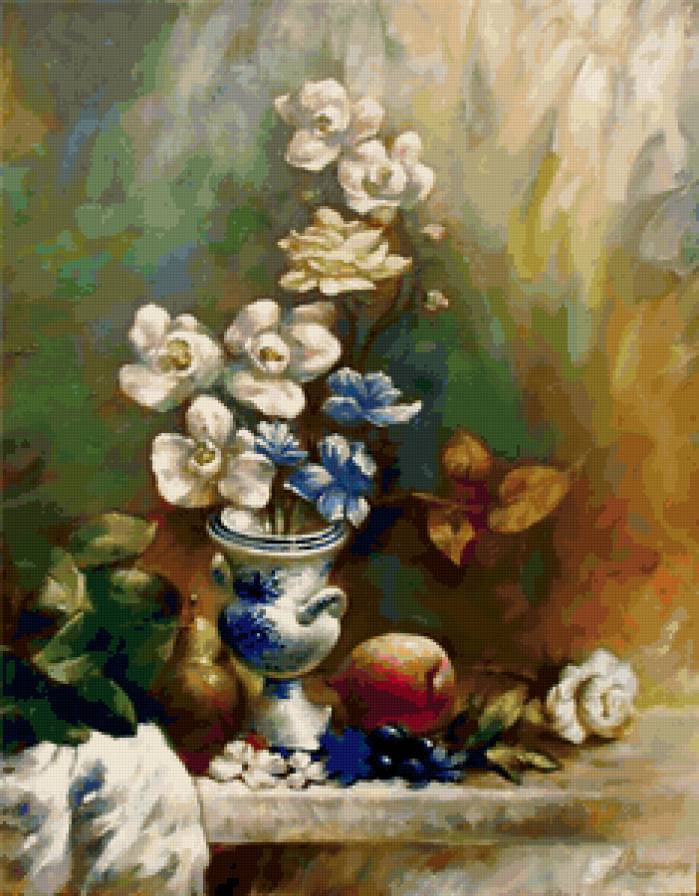 цветы на столе - картина, живопись, натюрморт - предпросмотр