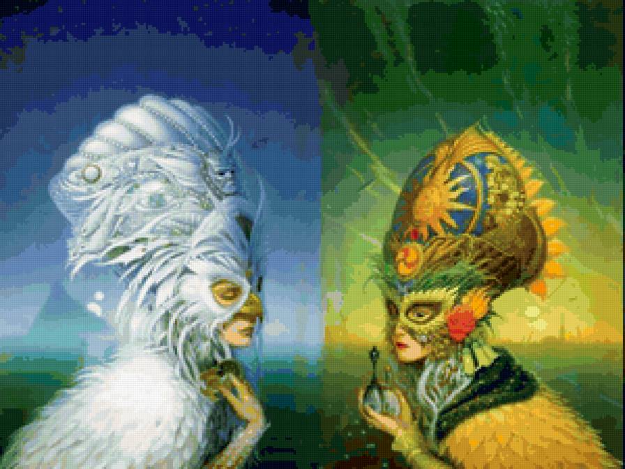 Маскарад - пейзаж, девушка, маски - предпросмотр