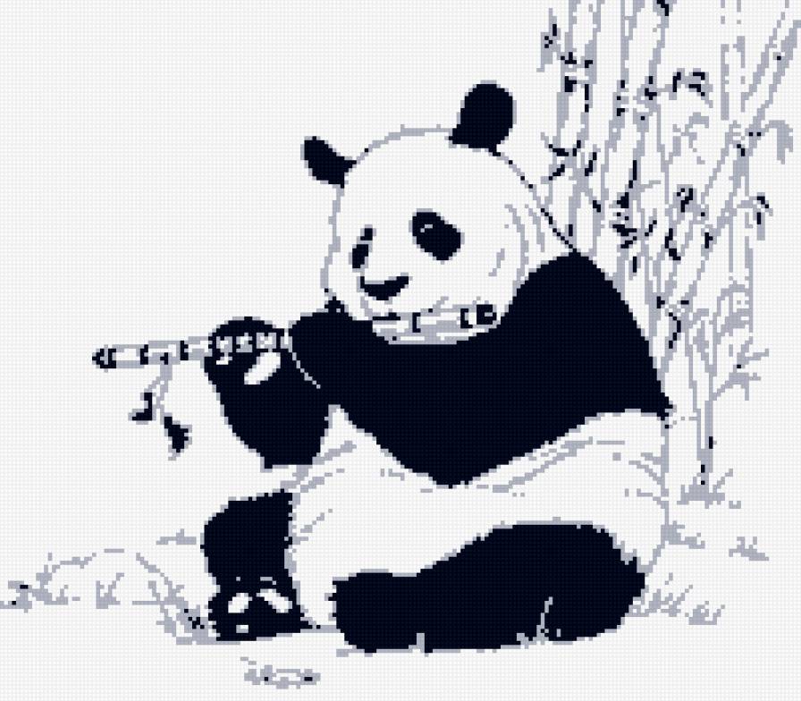 Панда музыкант - животные, музыка, панда, монохром - предпросмотр