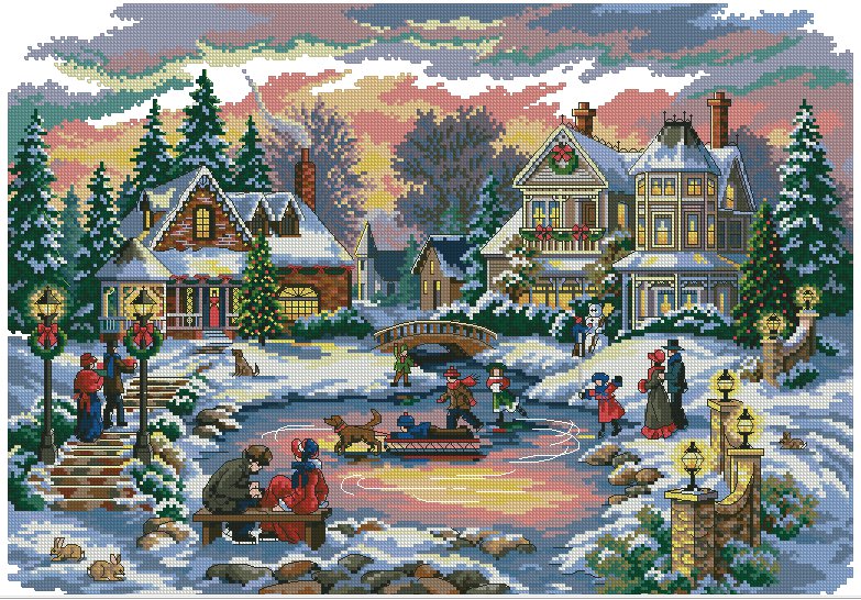 картина - люди, природа, зима, каток, пейзаж - оригинал