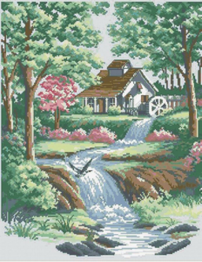 природа - домик, картина, пейзаж, дом - предпросмотр