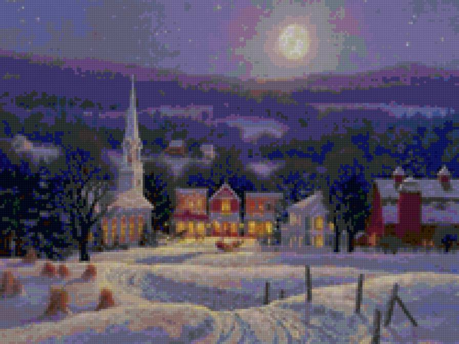 ночь перед рождеством - новый год, рождество, ночь, пейзаж, дорога - предпросмотр