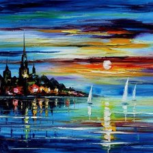 Схема вышивки «Ночной город. Вид с моря»