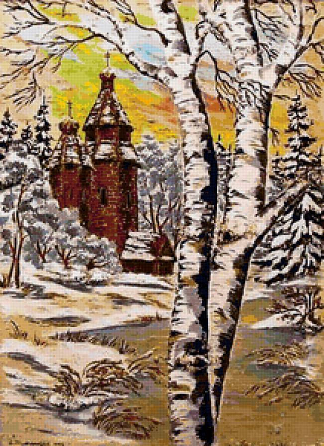 Зима - красота природы, снег, природа, березки, домик, зима, лес - предпросмотр