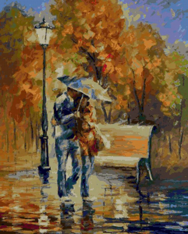 Под одним зонтом - осень, двое, пейзаж, девушка, парк, пара, люди, мужчина - предпросмотр