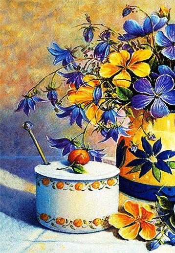 Натюрморт с цветами - букет, натюрморт, посуда, натюрморты, цветы, красота - оригинал