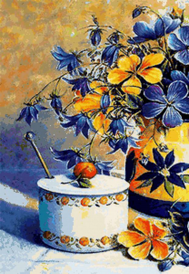 Натюрморт с цветами - натюрморты, натюрморт, красота, букет, посуда, цветы - предпросмотр