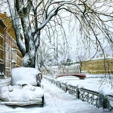 Схема вышивки «Заснеженная набережная Санкт-Петербурга»