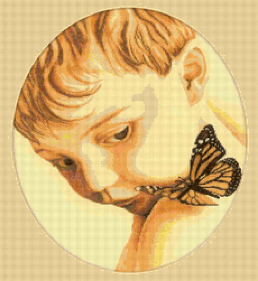 Мальчик и бабочка - бабочка, живопись, дети - предпросмотр