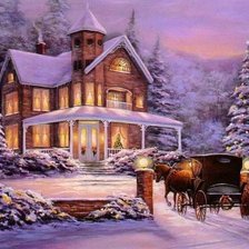 Схема вышивки «домик в зимнем лесу»