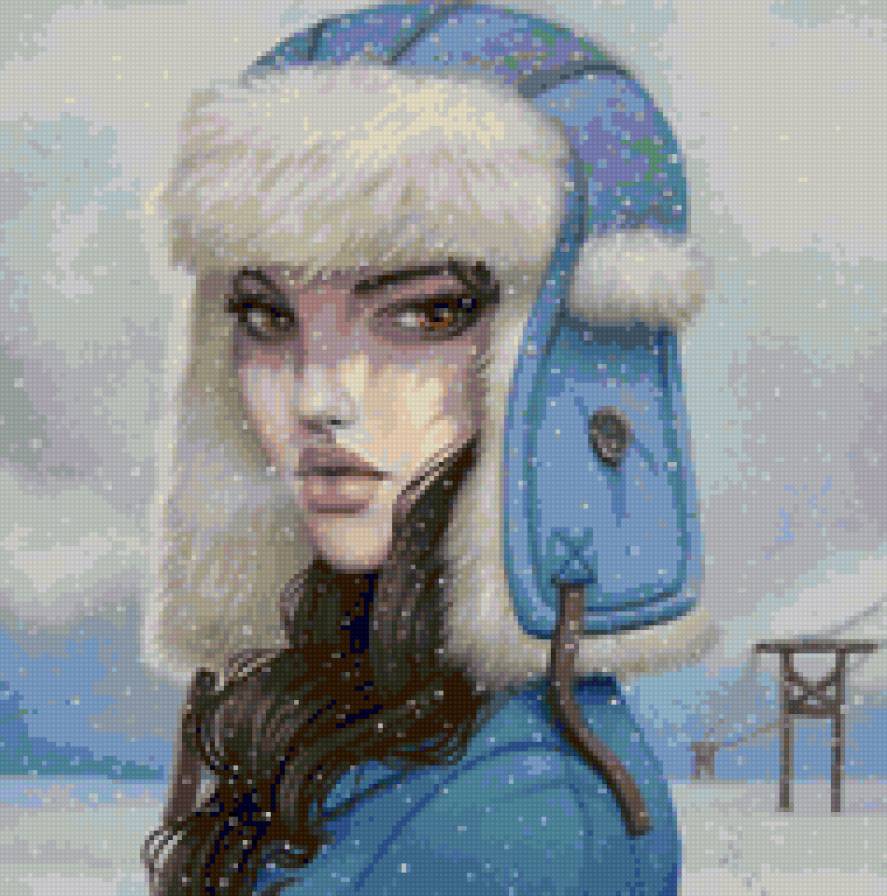 Женский образ - портрет, живопись, зима..шапка, женщина, лицо - предпросмотр