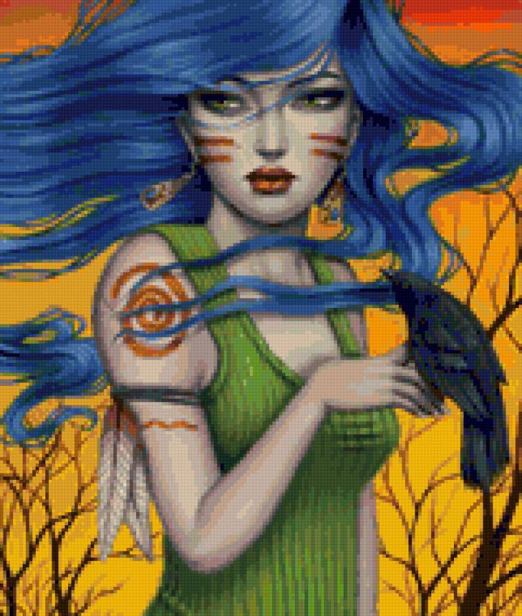 Женский образ - лицо, портрет, женщина, птица, лето, живопись - предпросмотр