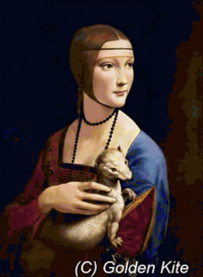 Дама с горнастаем - девушка, живопись, животные - предпросмотр