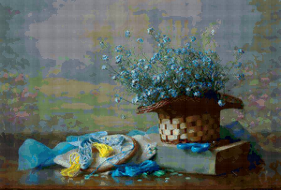 Натюрморт - цветы, корзина, натюрморт, нитки - предпросмотр