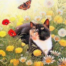 Схема вышивки «Кошка и бабочка»