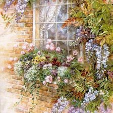 Схема вышивки «цветы у окна»