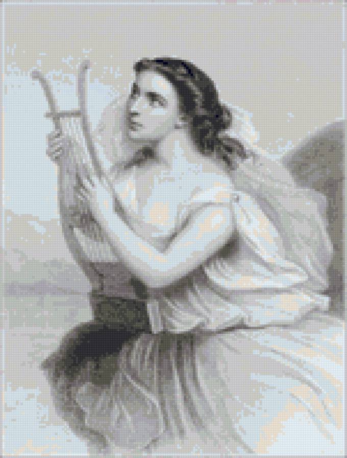 Образ в графике - портрет, графика, арфа, рисунок, лицо, девушка - предпросмотр